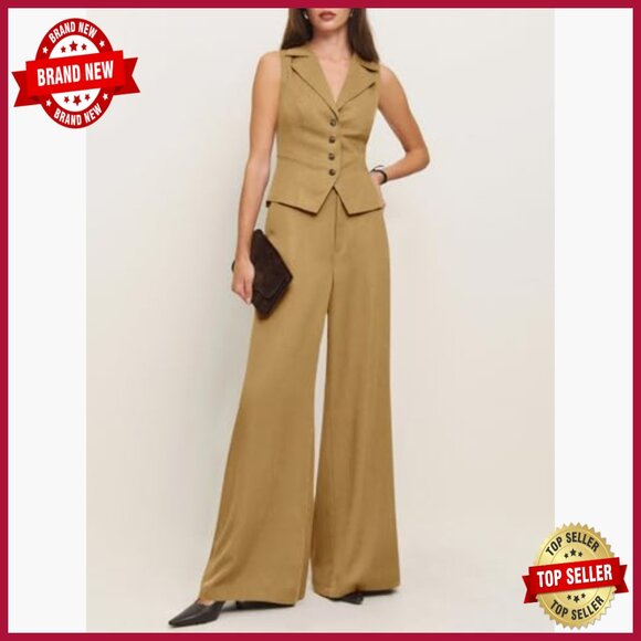 Women's Vest Pant Set Regular Fit Polyester Blend Work Casual Outfit - Picture 2 of 7